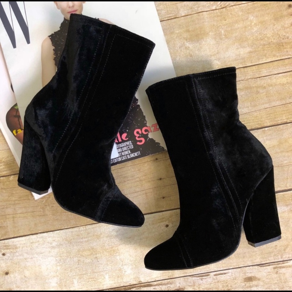 Shellys London Black Tater Velvet Booties